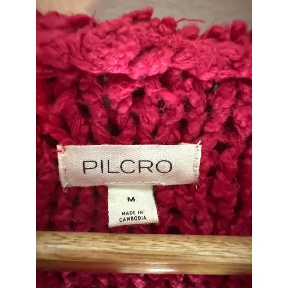 Anthropologie Pilcro NWOT Sailcloth Hooded Sweater Red Raspberry Oversized Sz M - Picture 6 of 7